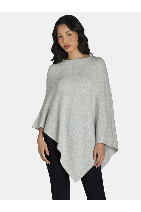 Women's Recycled Polyester Knit Poncho, L/XL, Heather Grey
