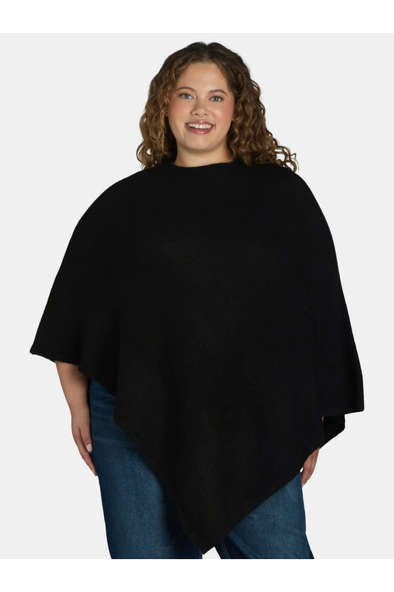 Women's Recycled Polyester Knit Poncho, S-M, Black