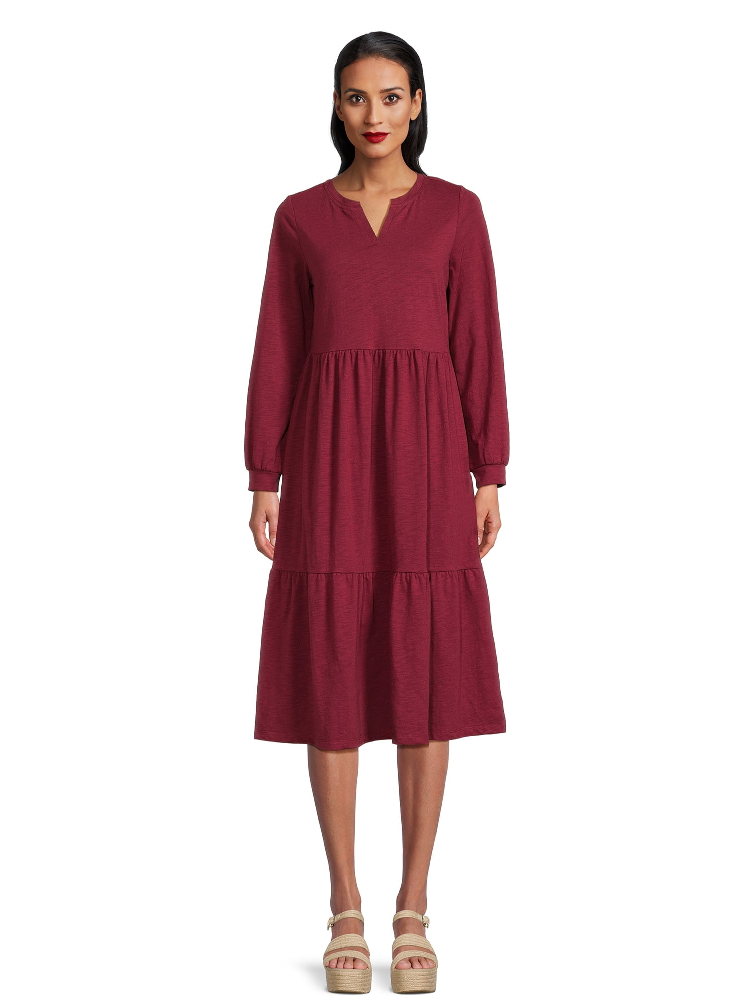 Time and Tru Women's Knit Tiered Midi Dress - Walmart.com