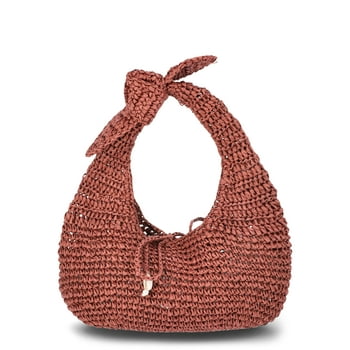 Time and Tru Women's Knot Top Straw Crescent Bag, Bronze