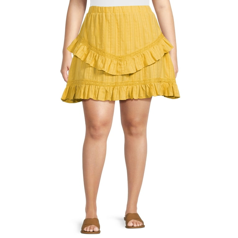Time and Tru Women s Lace Inset Tiered Mini Skirt Sizes XS XXXL