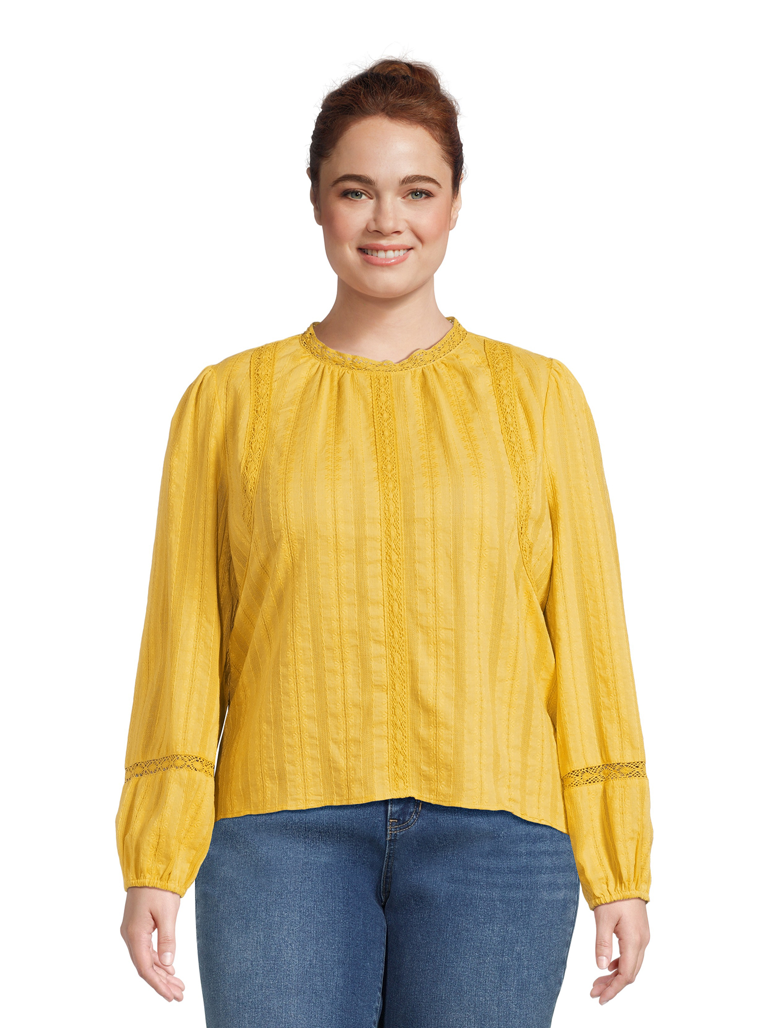 Time and Tru Women's Lace Inset Top with Long Sleeves, Sizes XS-XXXL ... Time and Tru Women's Lace Inset Top with Long Sleeves, Sizes XS-XXXL ...