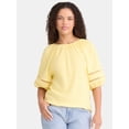 thumbnail image 1 of Time and Tru Women's Lace Trim Top with Puff Sleeves, Sizes XS-XXXL, 1 of 5