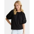 thumbnail image 1 of Time and Tru Women's Lace Trim Top with Puff Sleeves, Sizes XS-XXXL, 1 of 5