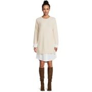 Time and Tru Women's Layered Look Sweater Dress, Sizes XS-XXXL