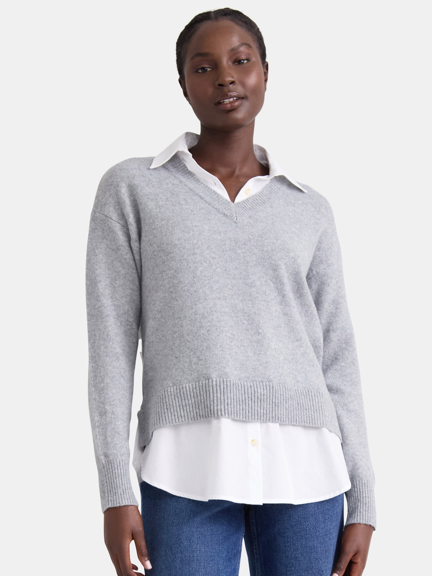 Time and Tru Women's Layered Look Sweater, Midweight, Sizes Time and Tru Women's Layered Look Sweater, Midweight, Sizes
