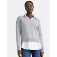 thumbnail image 1 of Time and Tru Women's Layered Look Sweater, Midweight, Sizes XS-XXXL, 1 of 5