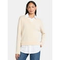 thumbnail image 1 of Time and Tru Women's Layered Look Sweater, Midweight, Sizes XS-XXXL, 1 of 5