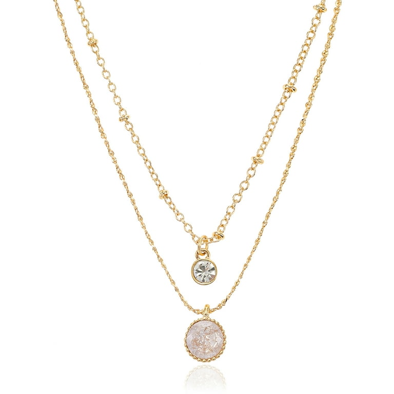 Time and Tru Layered Necklace with Cubic Zirconia Pendant 15 inch