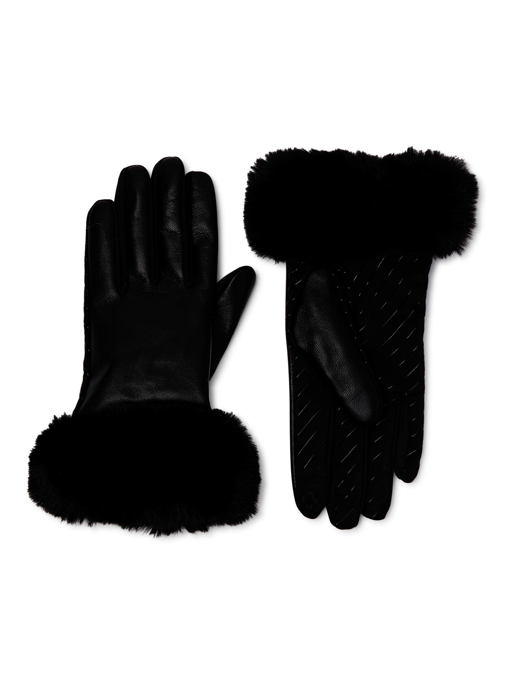 Time and Tru Women's Leather Gloves with Faux Fur Cuffs