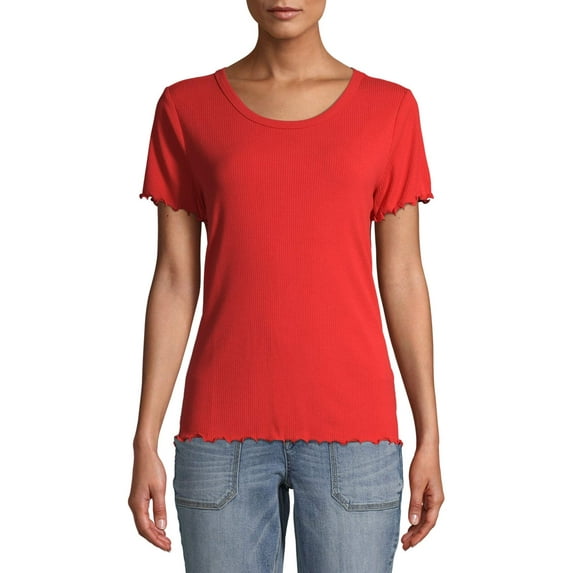 Time and Tru Women’s Lettuce Edge Short Sleeve T-Shirt