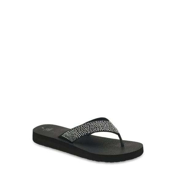 Time and Tru Women's Thong Flip-Flop Sandals with Rhinestone Embellishment, Medium Wide