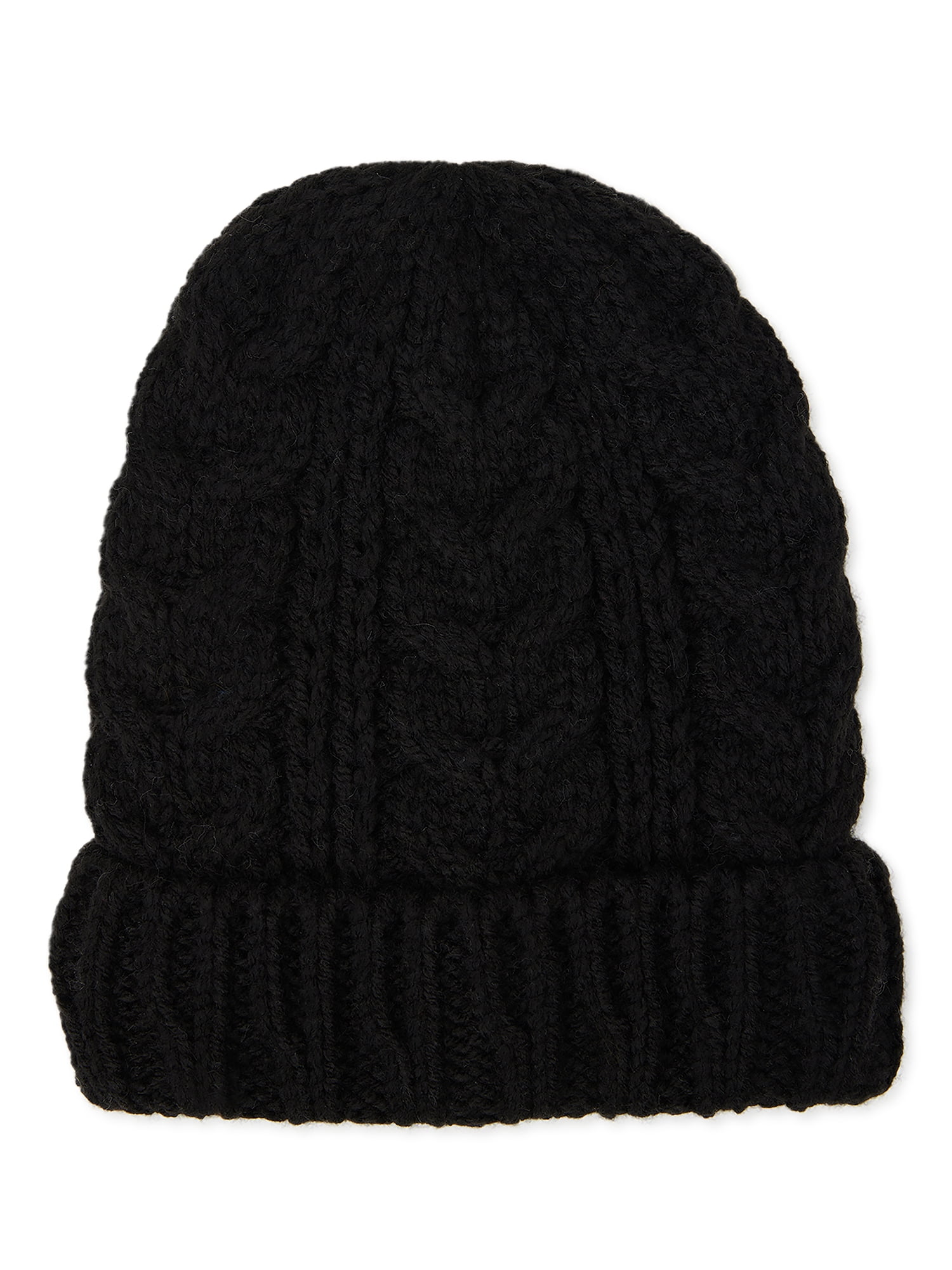 Time and Tru Women’s Lined Cable Knit Beanie Hat, Black Soot - Walmart.com