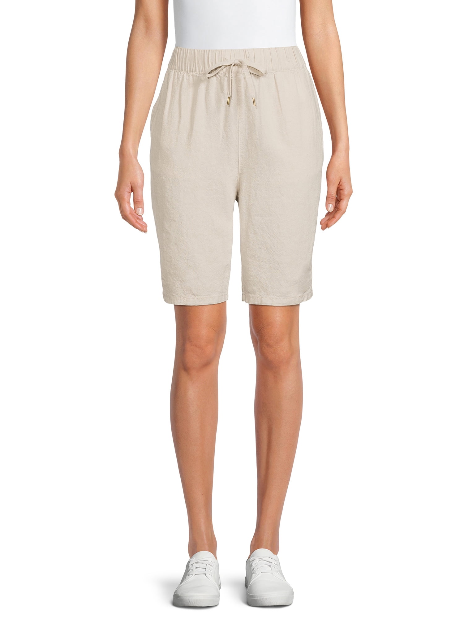 Time and Tru Women s Linen Blend Bermuda Shorts Walmart