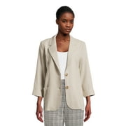 Time and Tru Women’s Linen-Blend Button Front Blazer with Patch Pockets, Sizes S-XXXL