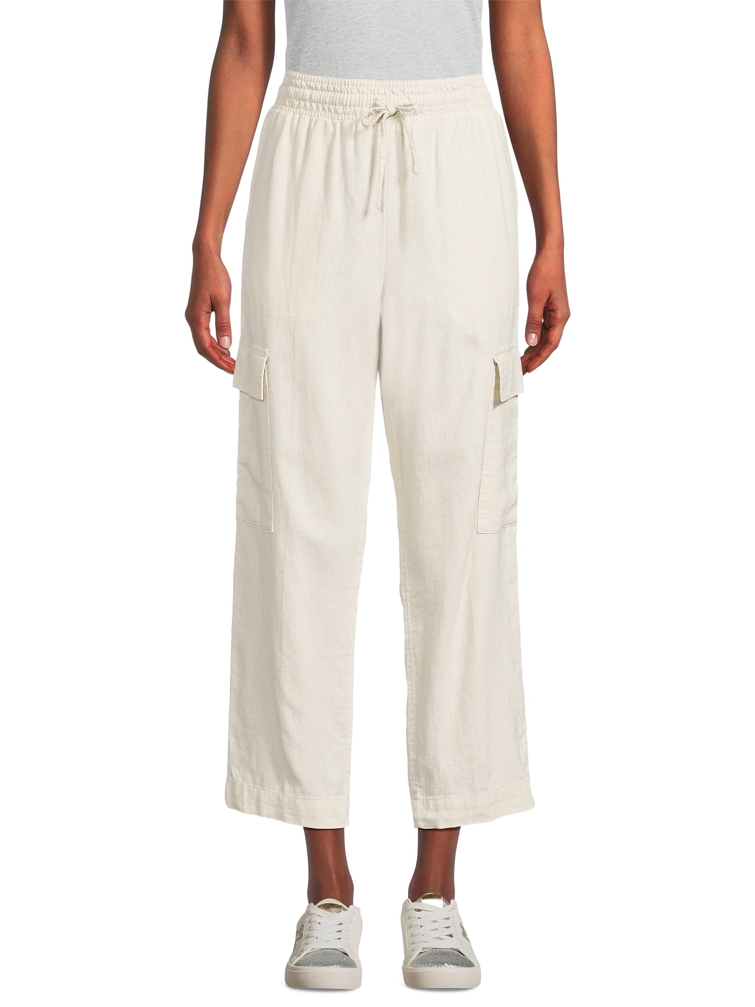 Time and Tru Women's Linen Blend Cropped Cargo Pants, 28 Time and Tru Women's Linen Blend Cropped Cargo Pants, 28