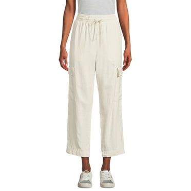 Time and Tru Women's Linen Blend Cropped Cargo Pants, 28" Inseam, Size XS-XXXL