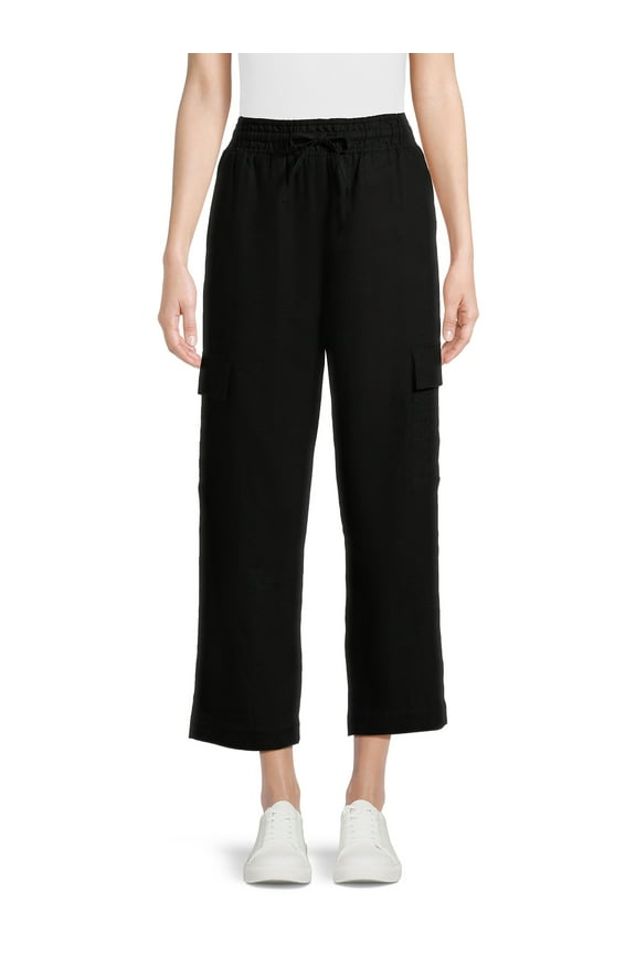 Women's Linen Blend Cropped Cargo Pants, 28" Inseam, Size XS-XXXL
