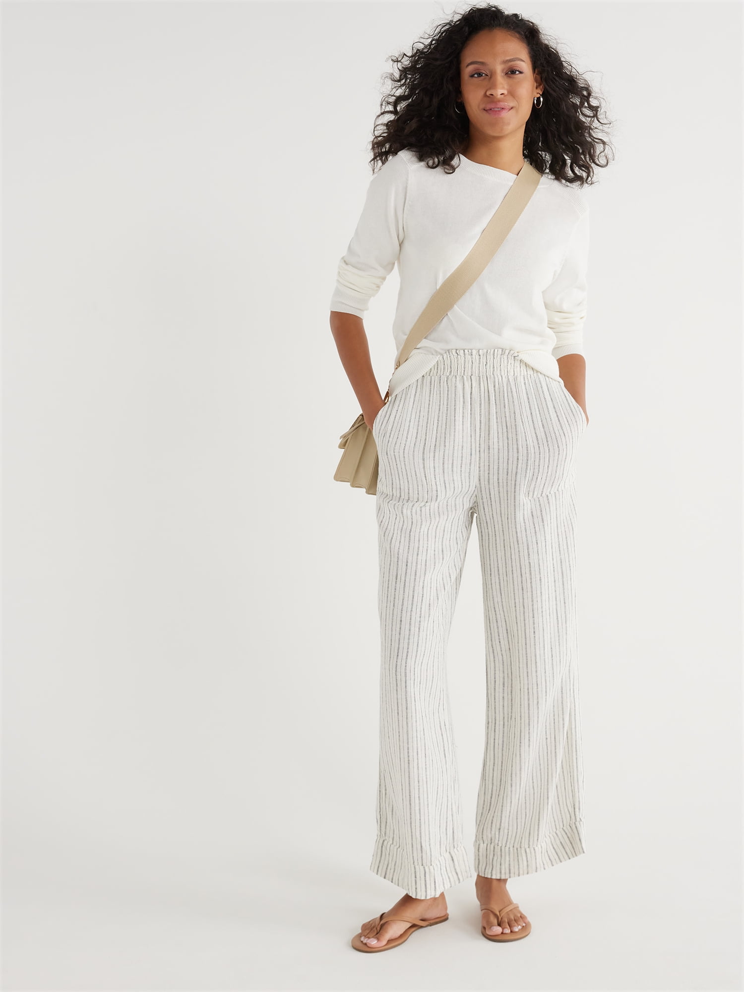 Ellos Women's Plus Size Linen Blend Drawstring Pants - 10, White at   Women's Clothing store