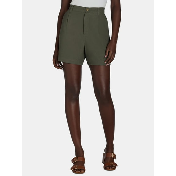Time and Tru Women’s Linen Blend Shorts, 5” Inseam, Sizes XS-XXXL