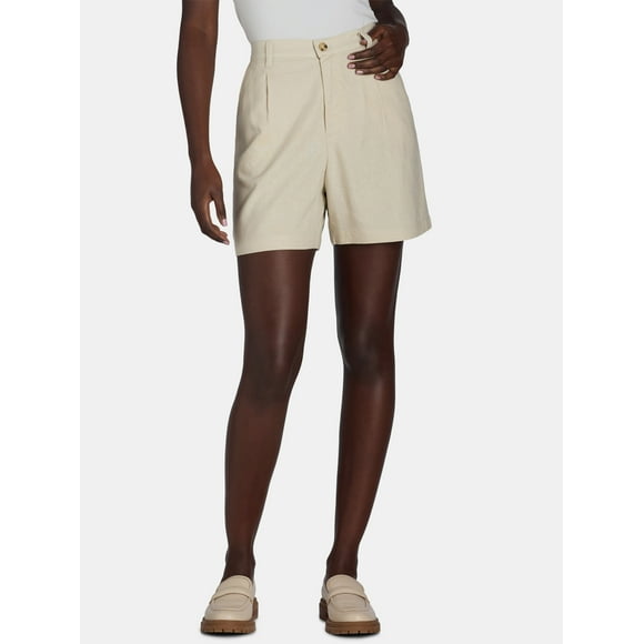 Time and Tru Women’s Linen Blend Shorts, 5” Inseam, Sizes XS-XXXL