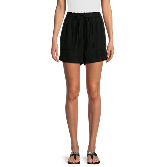 Time and Tru Women's Linen Blend Shorts with Smocked Waist, Sizes XS-XXXL