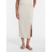 Time and Tru Women's and Women’s Plus Linen Blend Midi Skirt with Side Slit, Sizes XS-XXXL