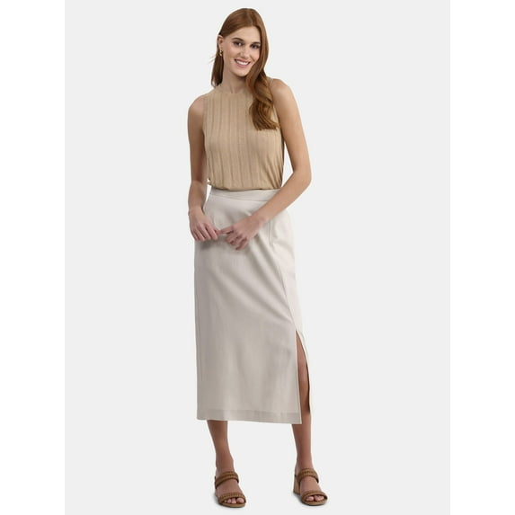 Time and Tru Women's Linen-Blend Slip Skirt with Side Slit, Sizes XS-4X