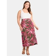Time and Tru Women's Linen-Blend Slip Skirt with Side Slit, Sizes XS-4X