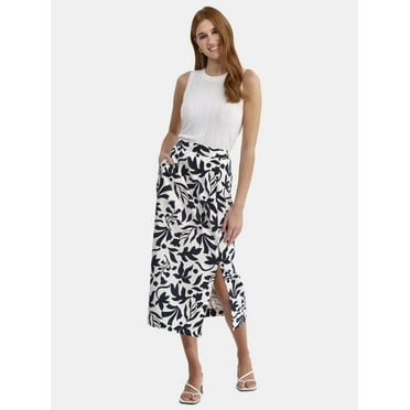 Time and Tru Women's Linen-Blend Slip Skirt with Side Slit, Sizes XS-4X