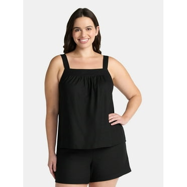 Time and Tru Women's Linen Blend Tank Top and Shorts Set, 2-Piece, Sizes XS-4X