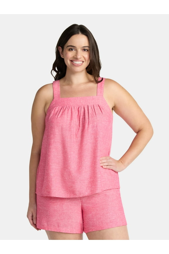 Women's Linen Blend Tank Top and Shorts Set, 2-Piece, Sizes XS-4X