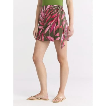 Time and Tru Women's Linen-Blend Wrap Skort, 4 1/2" Inseam, Sizes XS-XXXL
