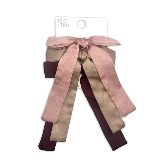 Time and Tru Women's Long Bow Hair Ties, 3-Pack, Blush