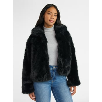 Time and Tru Women's and Women’s Plus Plush Faux Fur Jacket, Midweight, Sizes XS-3X