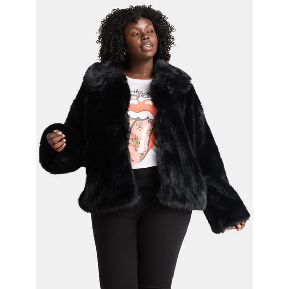 Time and Tru Women's Long Faux Fur Jacket, Sizes XS-3X