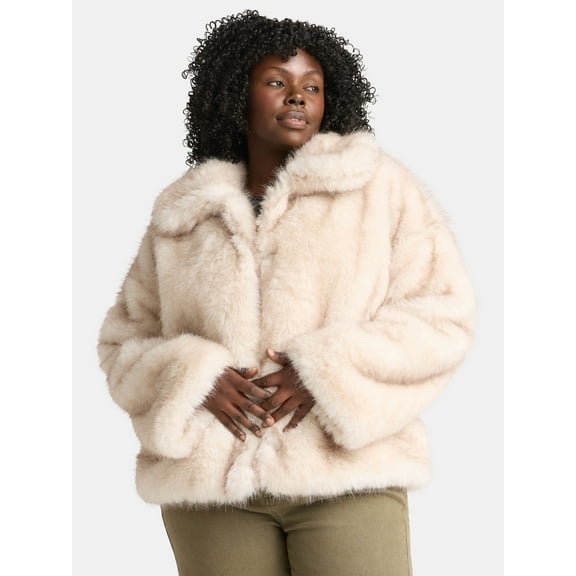 Time and Tru Women's Long Faux Fur Jacket, Sizes XS-3X