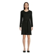 Time and Tru Women's Long Sleeve Belted Hacci Dress, Sizes XS-XXXL