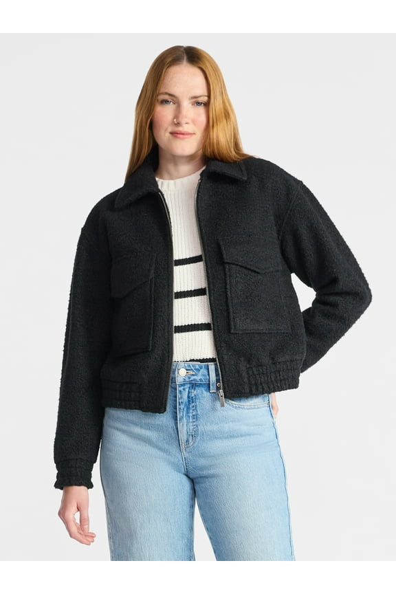 Women's Boucle Zip Bomber Jacket, Midweight, Sizes XS-XXXL