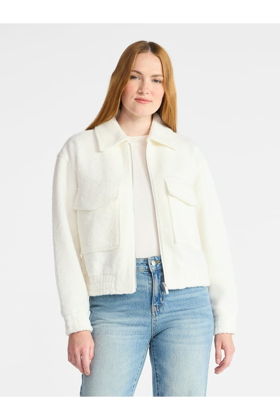 Women's Boucle Zip Bomber Jacket, Midweight, Sizes XS-XXXL