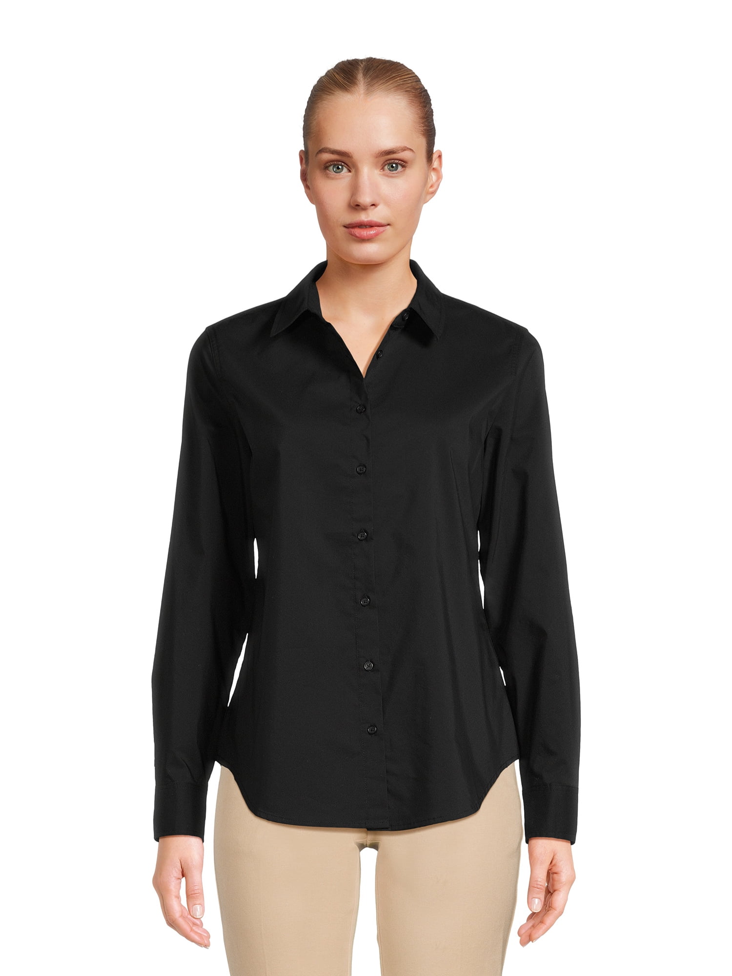Time and Tru Women's Long Sleeve Button Down Shirt - Walmart.com