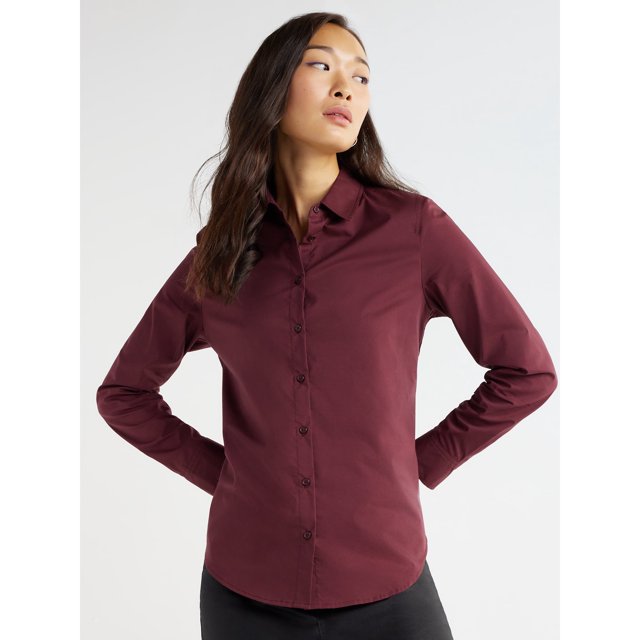 Time and Tru Women's Long Sleeve Button Down Shirt