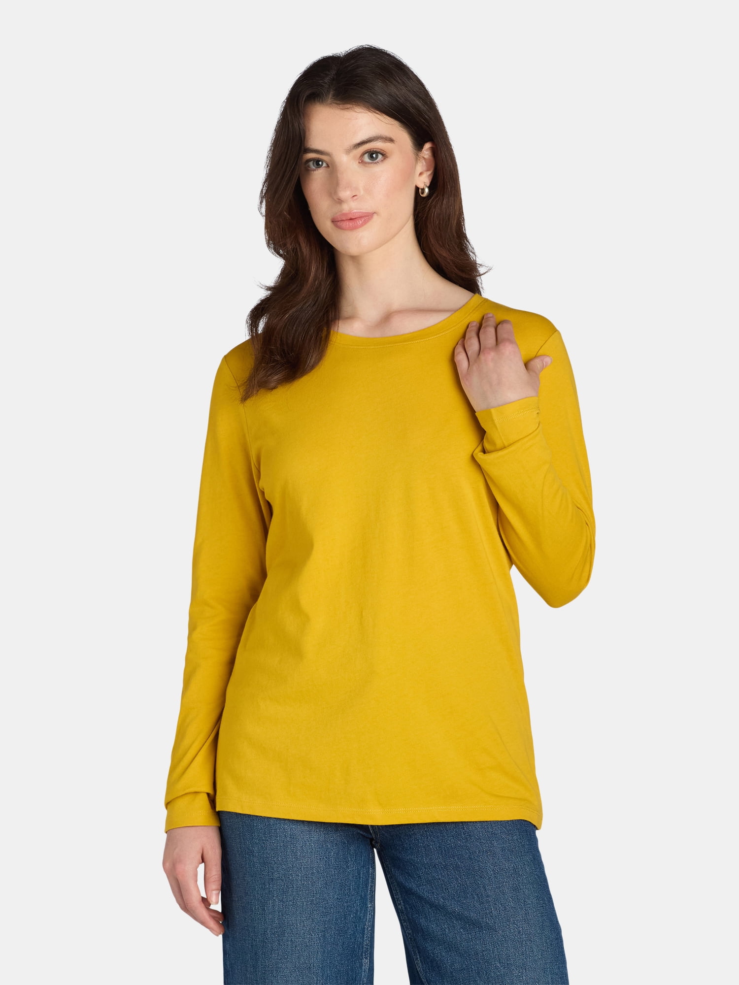 Long sleeve yellow shirt womens discount