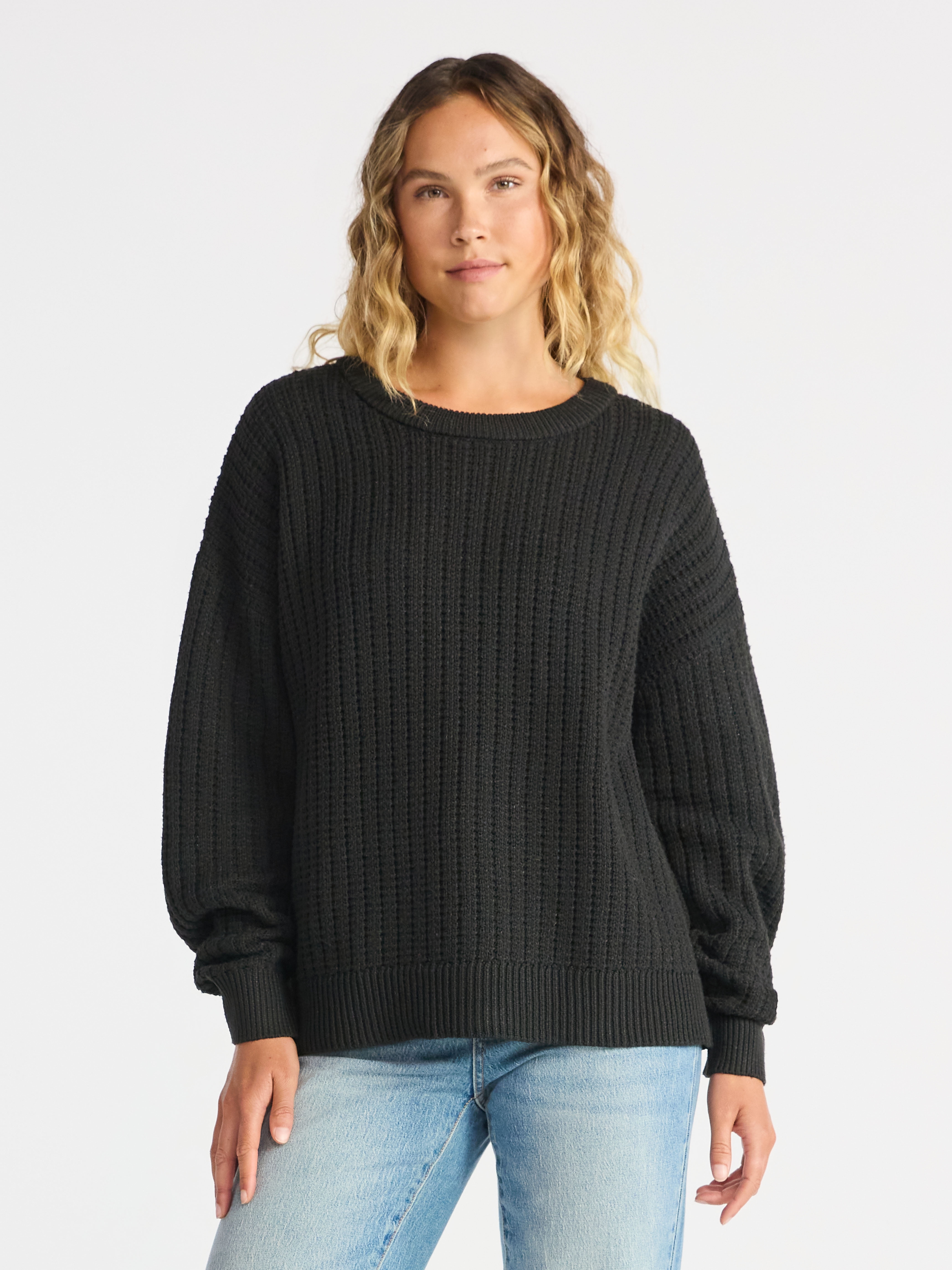 Time and Tru Women's and Women's Plus Textured Stitch Sweater