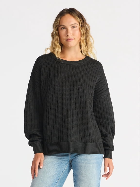 Women's and Women’s Plus Textured Stitch Sweater, Midweight, Sizes XS-4X
