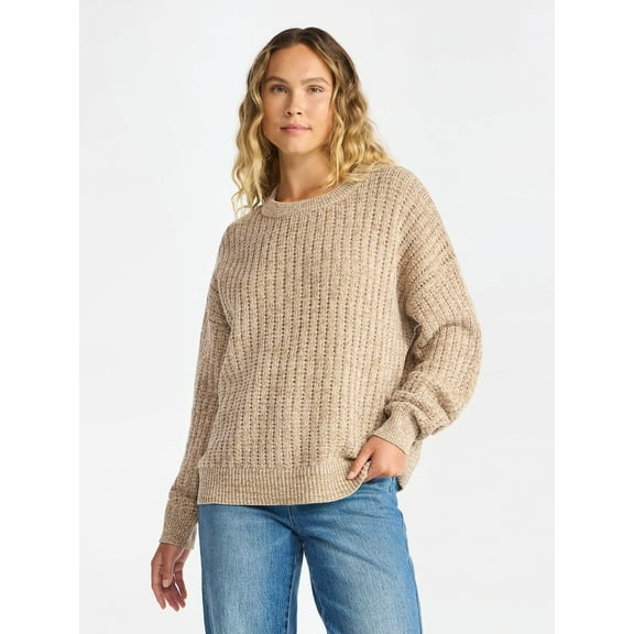Time and Tru Women's and Women’s Plus Textured Stitch Sweater, Midweight, Sizes XS-4X