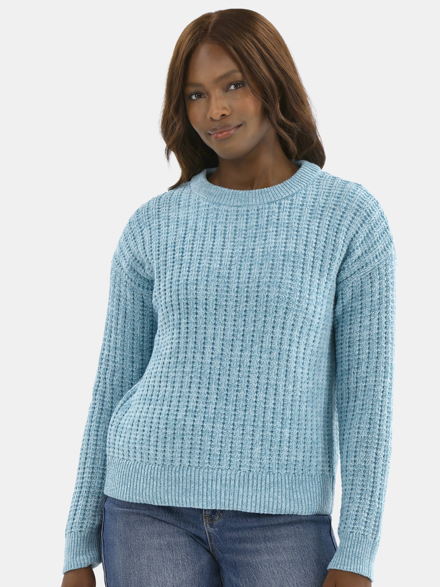 Time and Tru Women's and Women’s Plus Textured Stitch Sweater, Midweight, Sizes XS-4X