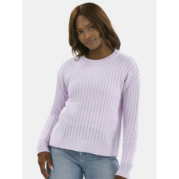 Time and Tru Women's and Women’s Plus Textured Stitch Sweater, Midweight, Sizes XS-4X