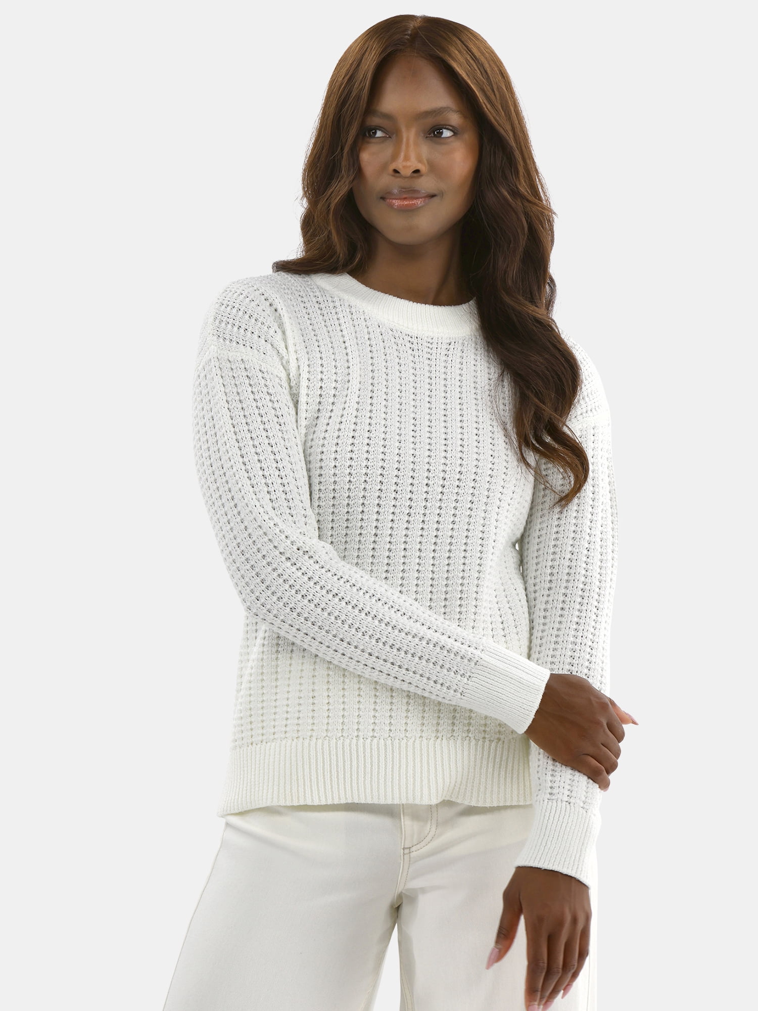 Time and Tru Women's and Women’s Plus Textured Stitch Sweater, Midweight, Sizes XS-4X