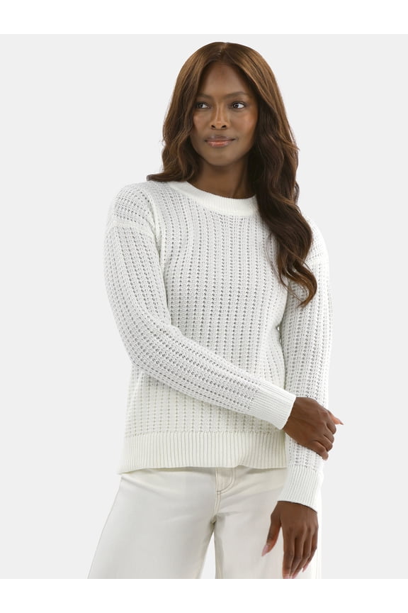 Women's and Women’s Plus Textured Stitch Sweater, Midweight, Sizes XS-4X